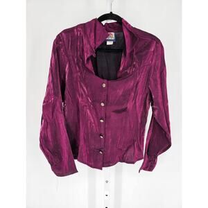 VTG Roughrider Women's Purple Long Sleeve Button Down Blended Fiber Tip Size XL
